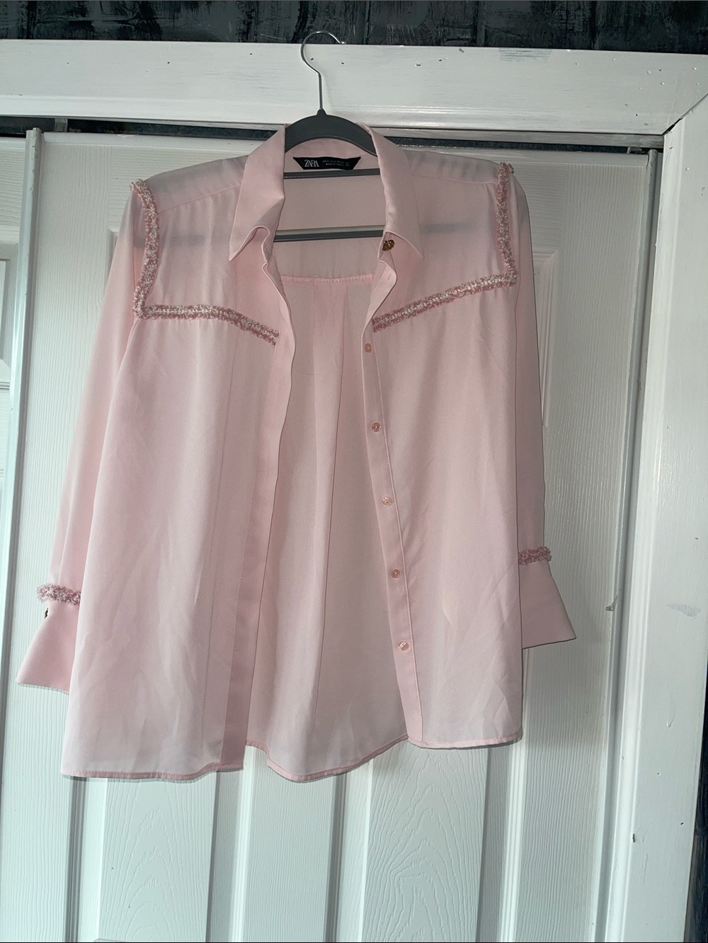 Zara Light Pink Sheer Button-Down Blouse